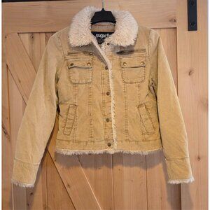 Sugarfly Women's Corduroy Jacket Size XL Tan Faux Fur Trim Vintage Y2K